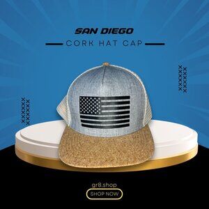 San Diego Cork Hat Cap With Mesh Back & American Flag Design